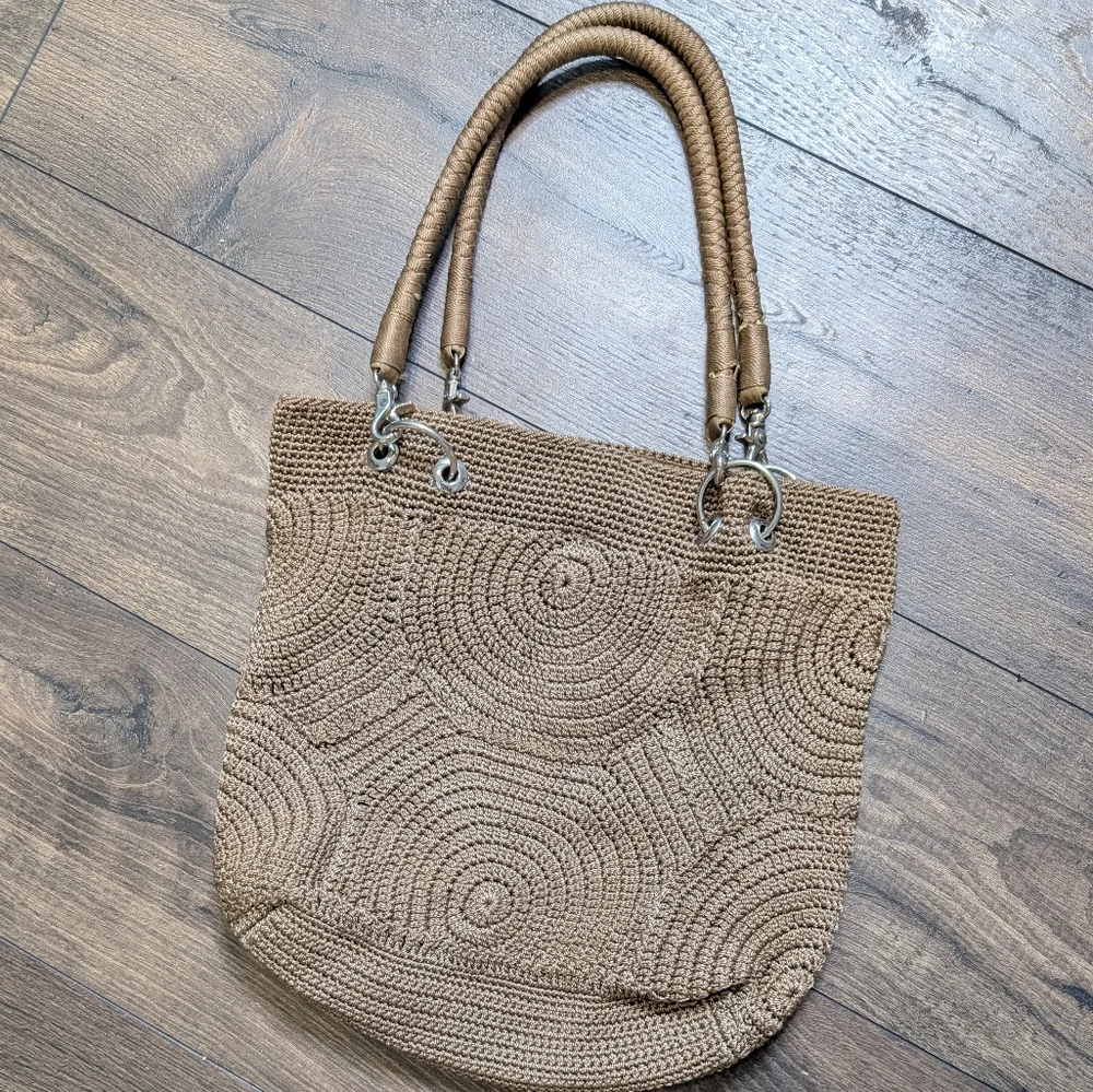 The Sak Tan‎ Textured Tote with Metallic Silver Handle Details